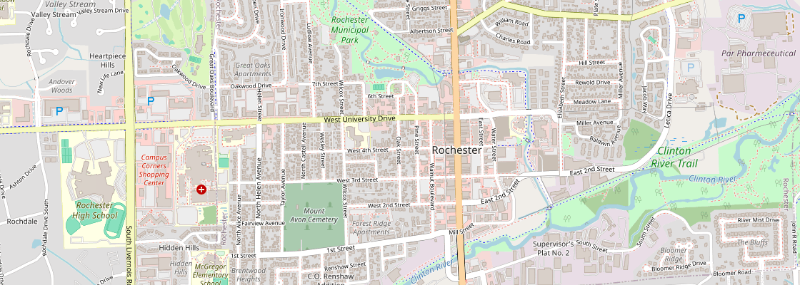 Street map of 418 Oak St, Rochester, MI 48307