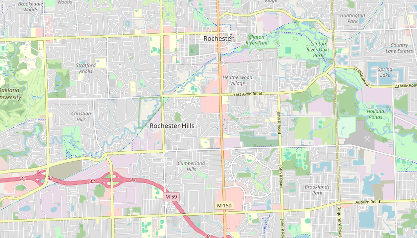 Street map of Rochester and Rochester Hills with 7 locations marked